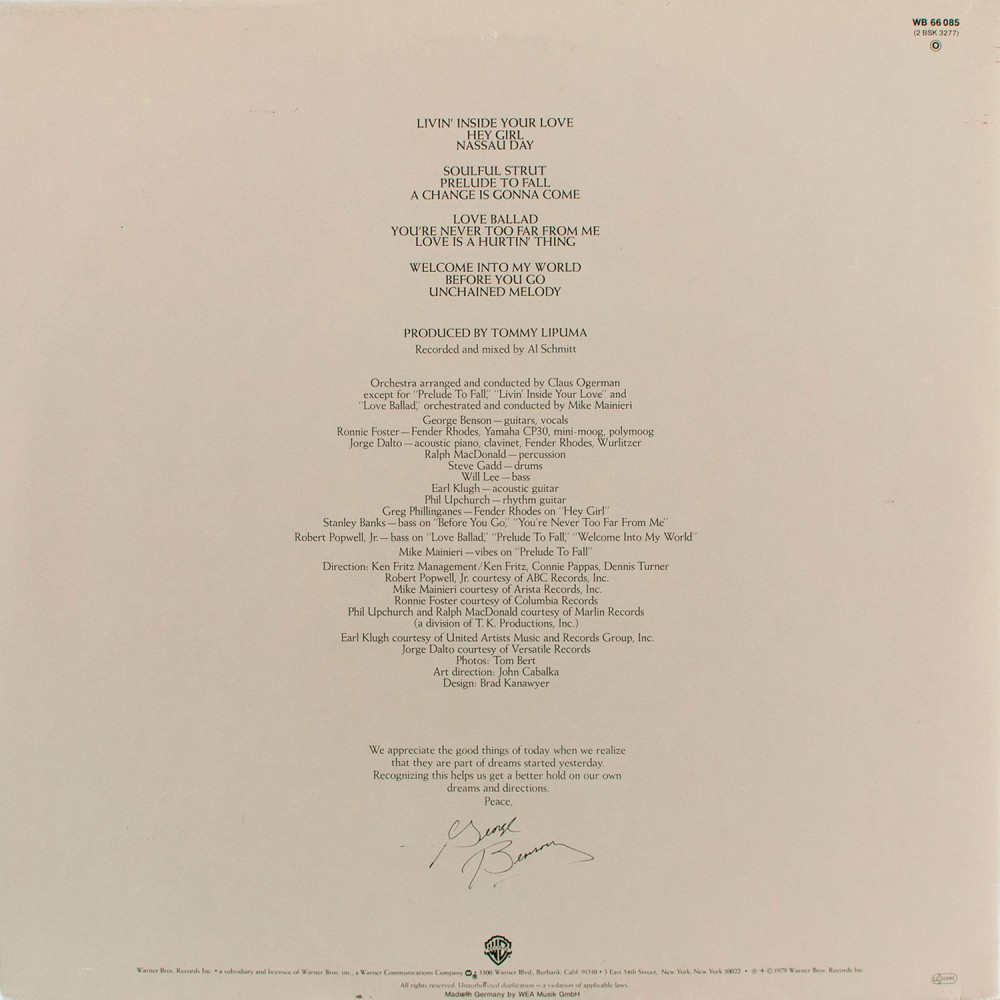 George Benson, Livin` Inside Your Love (1St Press) (G/F) (Ins.) (2 LP)
