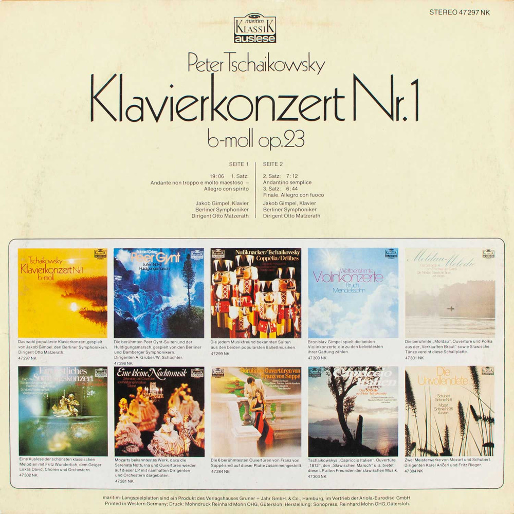 Tschaikowsky – Klavierkonzert Nr. 1 B-Moll (LP)