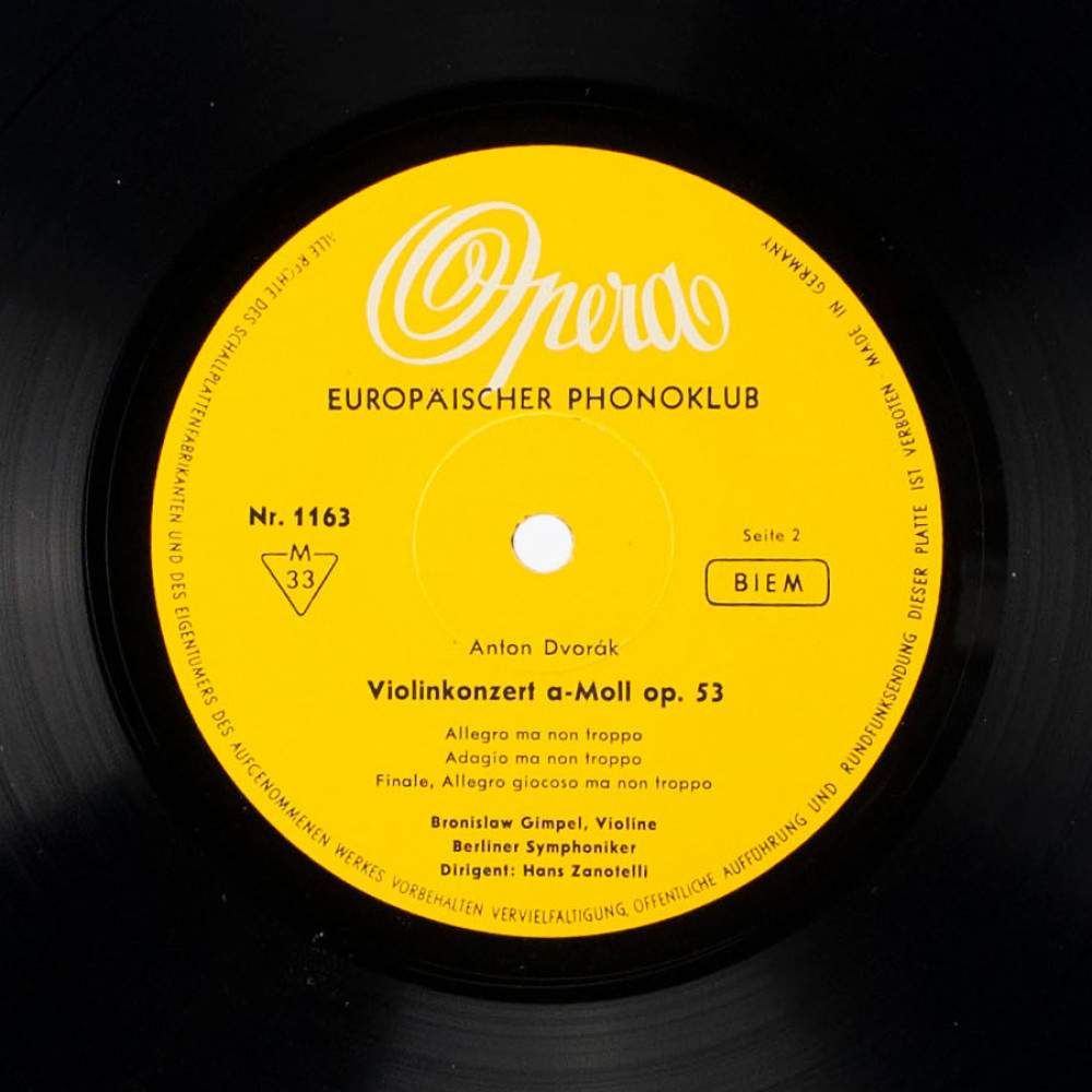 Bruch / Dvorak, Violinkonzert Nr.1 G-Moll Op,26, Violinkonzert A-Moll Op.53 (Berliner Symphoniker, Bronislaw Gimpel, Arthur Gruber, Hans Zanotelli) (LP)