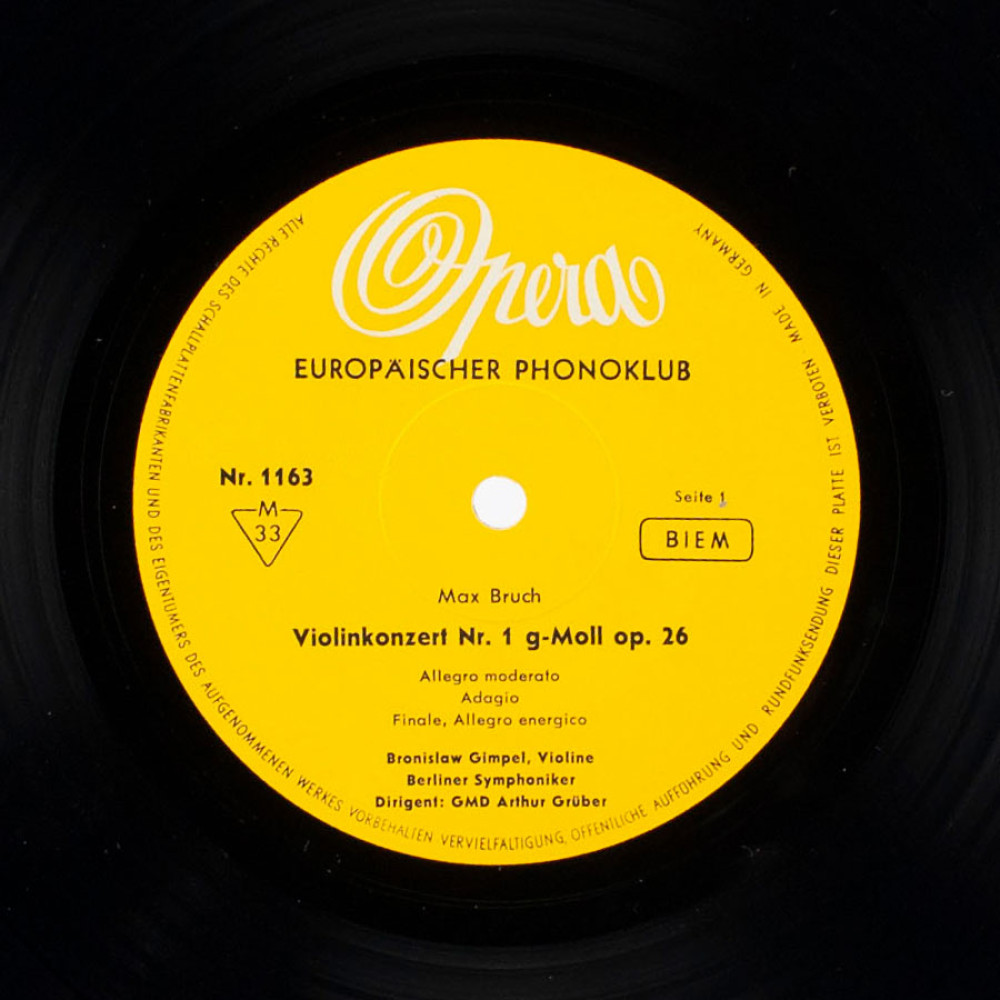 Bruch / Dvorak, Violinkonzert Nr.1 G-Moll Op,26, Violinkonzert A-Moll Op.53 (Berliner Symphoniker, Bronislaw Gimpel, Arthur Gruber, Hans Zanotelli) (LP)