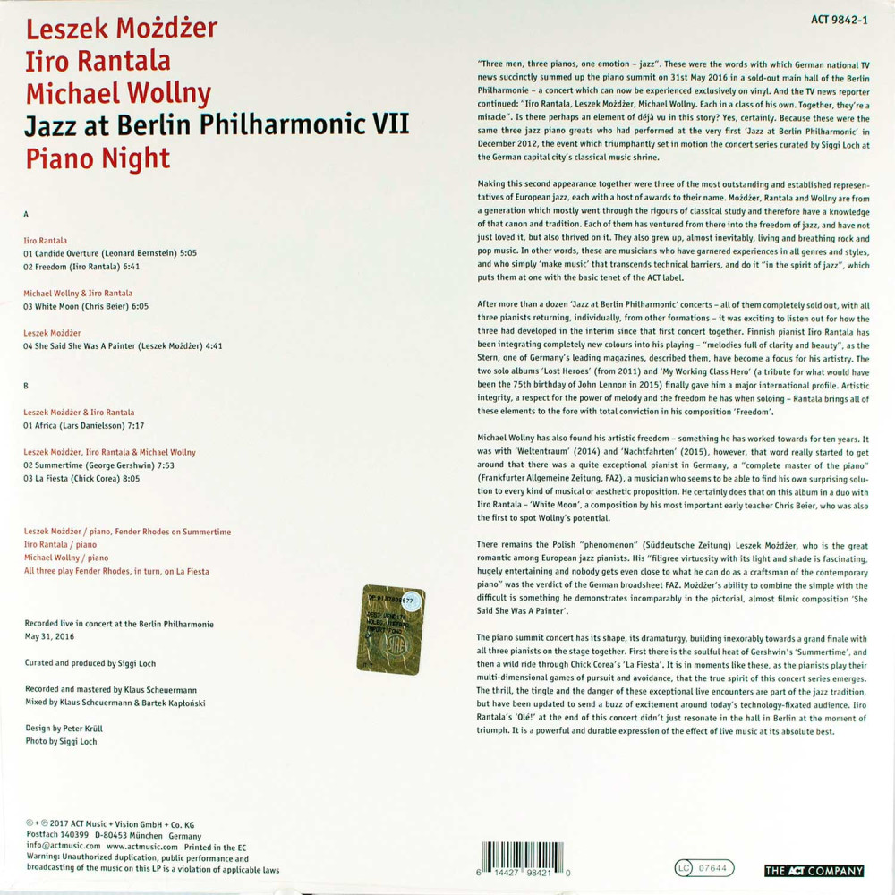 Leszek Możdżer, Iiro Rantala, Michael Wollny - Jazz At Berlin Philharmonic VII - Piano Night (LP)